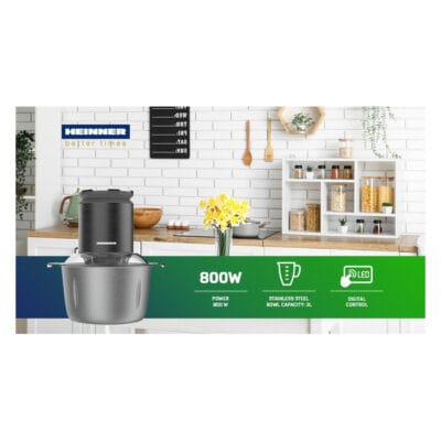 Tocator Heinner HMC-KD800SS cu lame din inox si control digital pentru bucatarie moderna