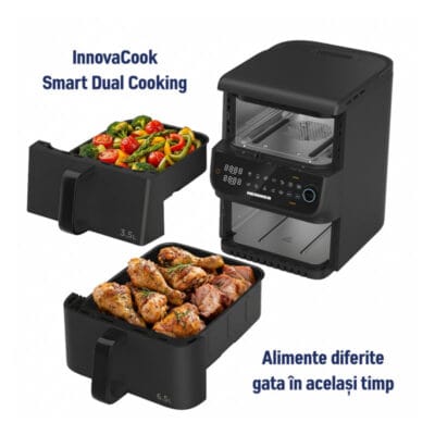 Air fryer Heinner HAF-C10DBS25BK cu doua compartimente