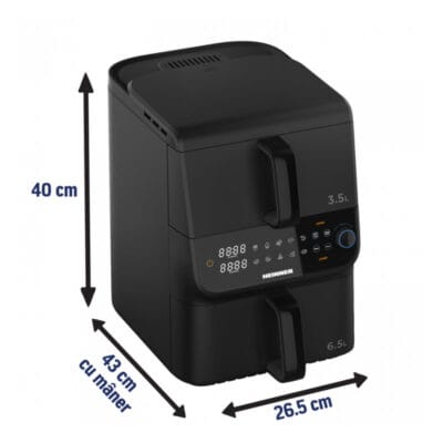 Dimensiuni exterioare Friteuza cu aer cald Heinner HAF-C10DBS25BK neagra