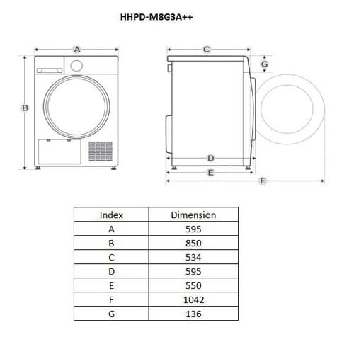 Uscător de rufe cu pompă de căldură Heinner HHPD-M8G3A++, 8 kg, 14 programe, Display LED, Alb - imagine 3