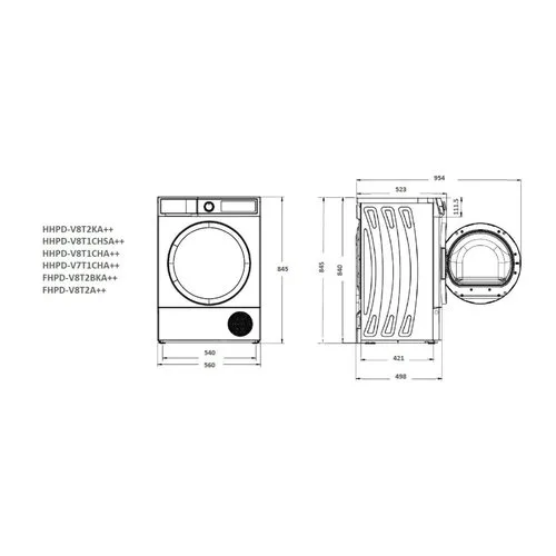 Uscător Heinner HHPD-V8T1CHSA++ gri cu display LED și 15 programe de uscare