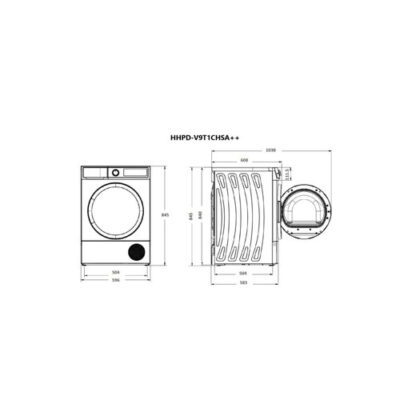 Dimensiuni Uscător de rufe Heinner HHPD-V9T1CHSA++ cu program Expres 34 minute