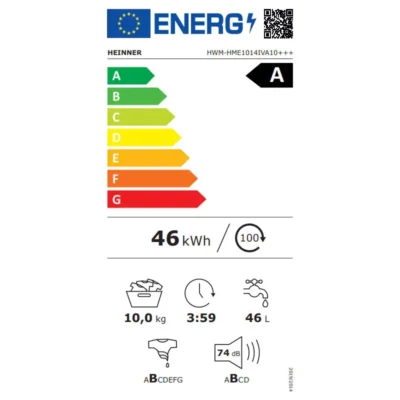Eticheta enegetică pentru masina de spalat heinner 10 kg, 1400rpm, clasa A, inverter, alb
