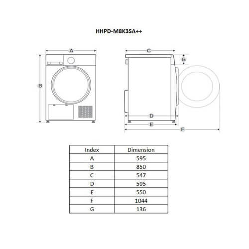 Uscător de rufe cu pompă de căldură Heinner HHPD-M8K3SA++, 8 kg, 14 programe, Display LED, Argintiu - imagine 2