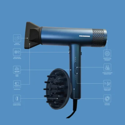 Uscător de păr Heinner HHD-Y18BLDC-BL, motor BLDC, 1800W, ionizare, accesorii magnetice, albastru - imagine 5