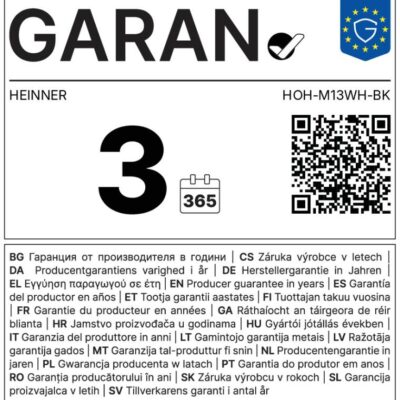 Eticheta GARAN Calorifer Heinner HOH-M13WH-BK cu protecție la supraîncălzire